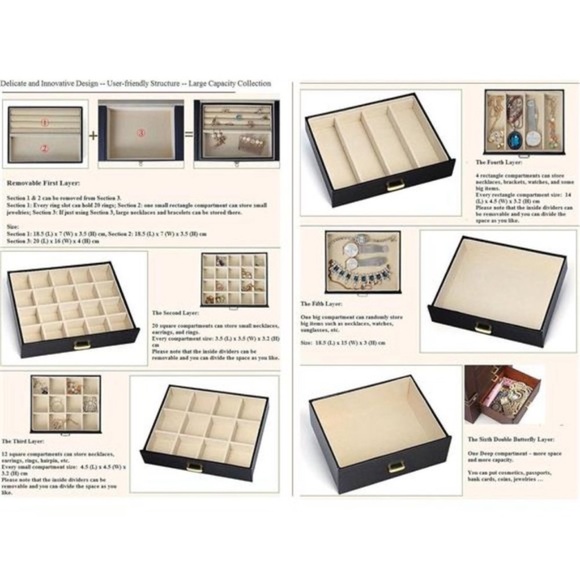 Extra Large Jewelry Box Jewelry Case PU Leather 6 Tier 5 Drawers Large Storage - Picture 3 of 6